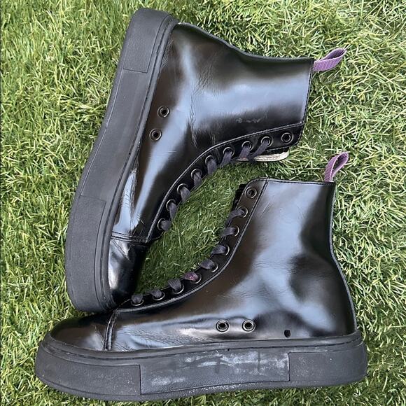Eytys Kibo Black Leather Boots Combat Platform Clean Line High Top Booties 9 - Picture 3 of 9